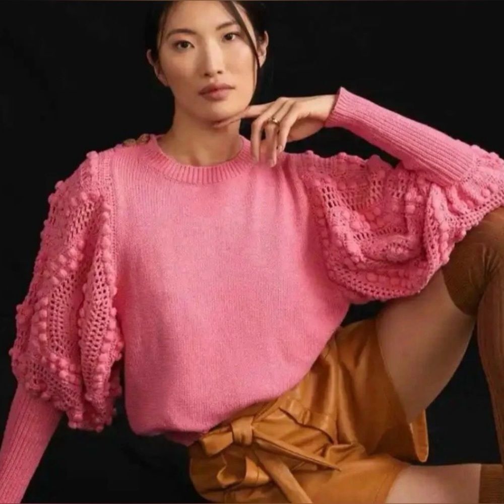 Stella Pardo Paris Pink Crochet Sleeve Avant Garde Sweater Size Extra Small